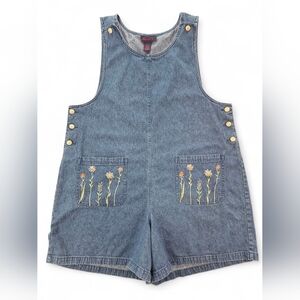 Vintage Denim & Co. Embroidered Denim Shortalls Overalls 1X Vintage Y2K Floral